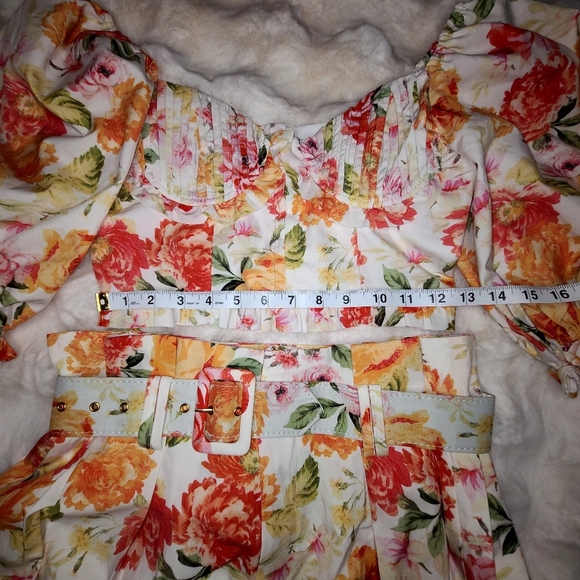 Love Bell High Waist Floral top and Shorts set Vibrant Orange Pink - Picture 11 of 14